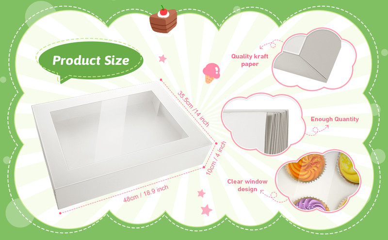 19x14x4 Inch Half Sheet Cake Boxes Large Rectangle Bakery Boxes with Window gallery