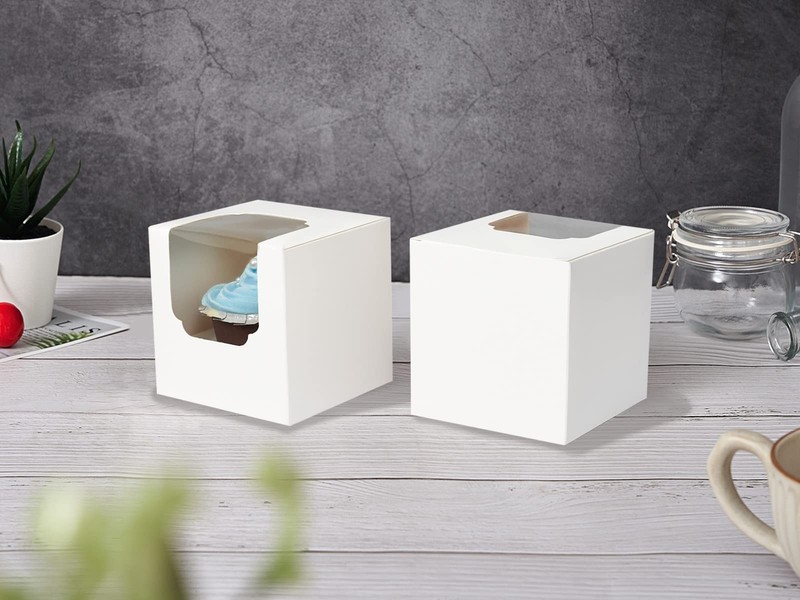 White Cupcake Boxes Individual 15 Count Preassembled With Window And Inserts Ind gallery
