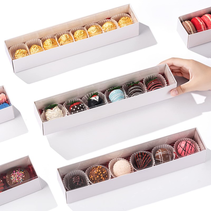 15 Pack Long Chocolate Covered Strawberry Boxes for 6 ,12x2.2x2 Inch with Cle... gallery