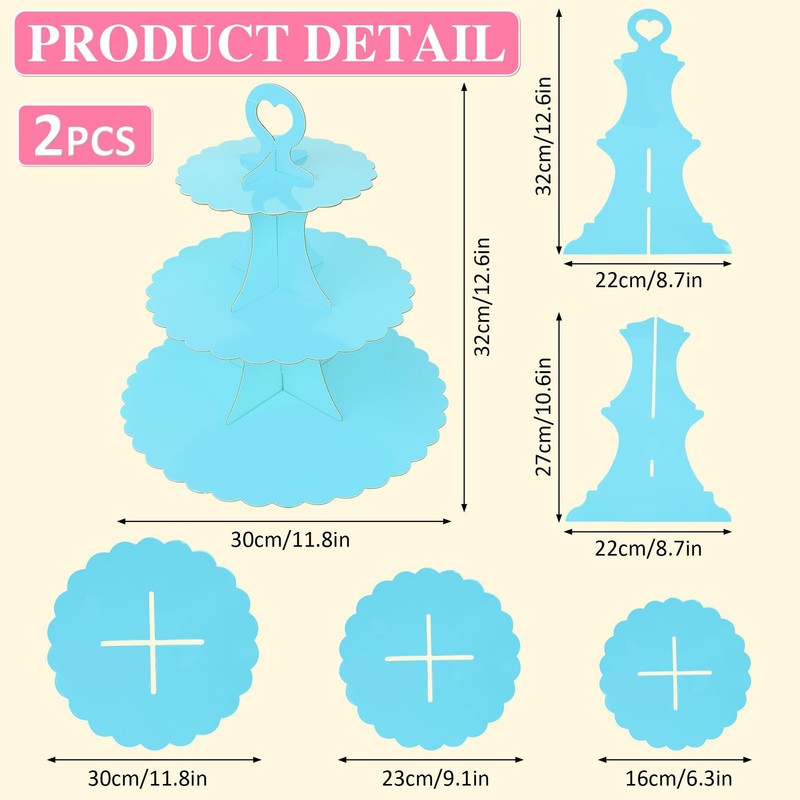 3-Tier Cupcake Stand 2 Pack Dessert Cup Cake Stand Tower Paper Round Cake Dis... gallery