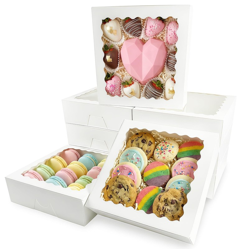 12 PCS White Pie Box Bakery Window AutoPopup Cookie Treats 8x8x2.5 Inch