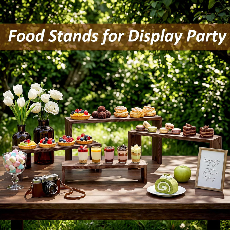 2 Set Wooden Cupcake Stand for Decor, 4 Tiered Stackable Display Risers, Farmhou gallery