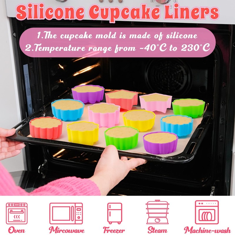 Mini Silicone Cupcake Liners Molds - 60Pcs 2 Inch Muticolor Floral Shaped Bak... gallery
