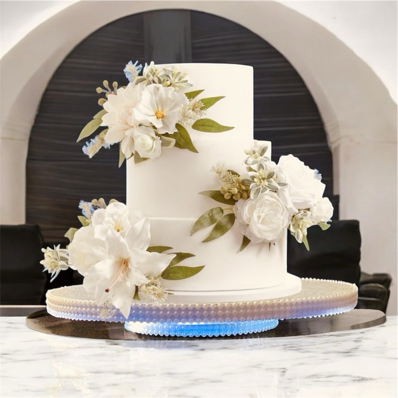 10”Light Up Beaded Cake Stand Wedding Birthday Dessert Table Cupcake Display LED gallery