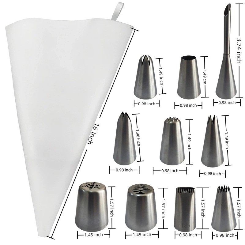Reusable Cotton Piping Bags & Tips Set -16" Large Pastry Bag with 10 lcing Ti... gallery