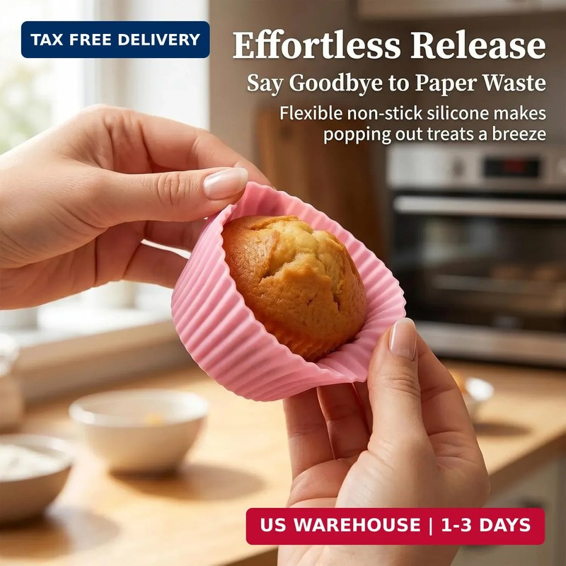 RAINFLOW 36 PCS Silicone Cupcake Baking Cups - Reusable Non-stick Muffin Liners, gallery