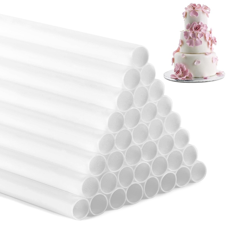 40 PCS 9.5×0.4 Inch Plastic Cake Dowel Rods Tiered Support Round Straws DIY