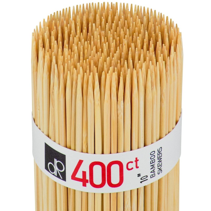 DecorRack 10″ Natural Bamboo Skewers Sticks, 400 Wood Skewers for Grilling, B…