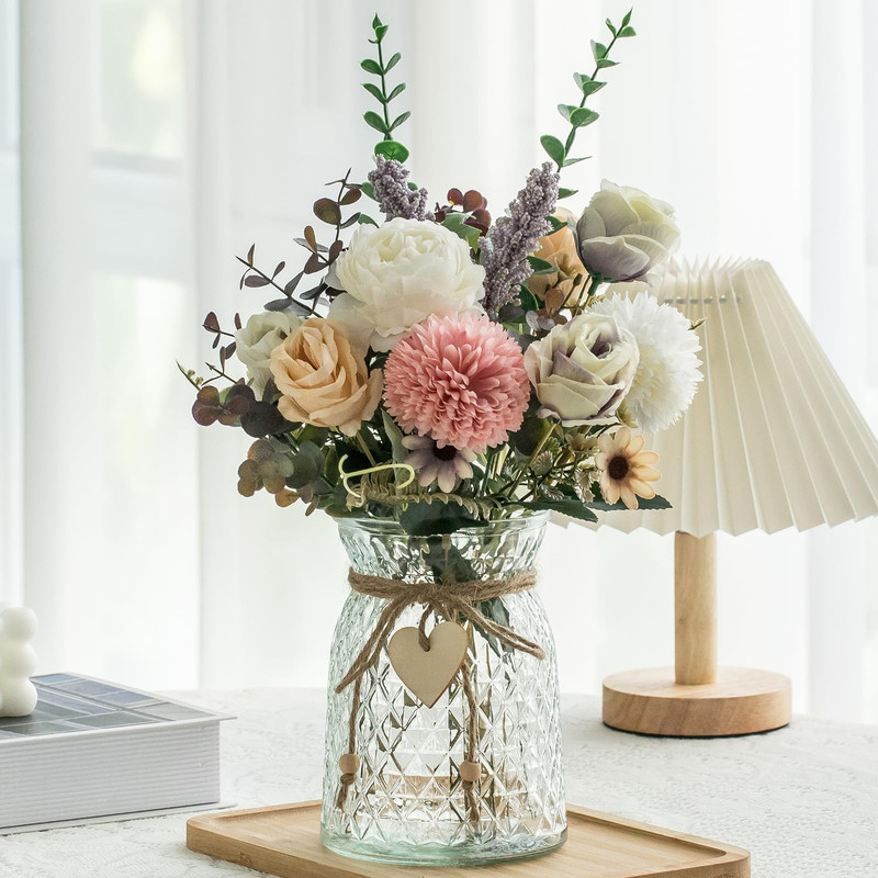 Aubcee 2 Pack Set Fake Flowers Vase Faux Peony Silk Flowers For Home Decorfake