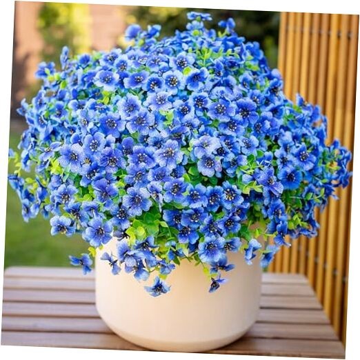 Artificial Flowers for Outdoors Fake Plants - 16 Bundles Faux Outside 14 Blue gallery