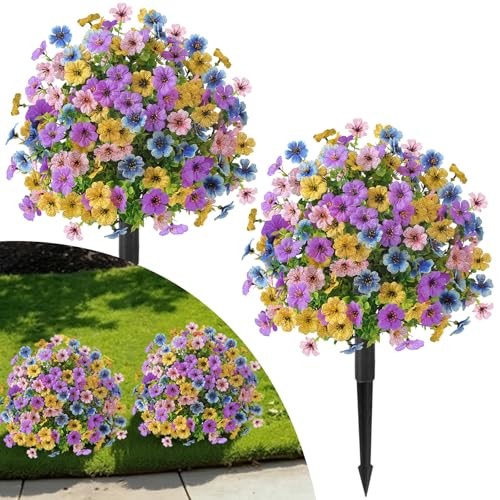 Pcs0″ Artificial Topiary Ball Flowers for Outdoors, 2 Purple Pink Blue Yellow