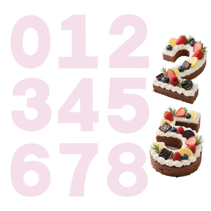 0-8 Number Cake Stencils Template, 8 Inch Cake Baking Templates,Pink