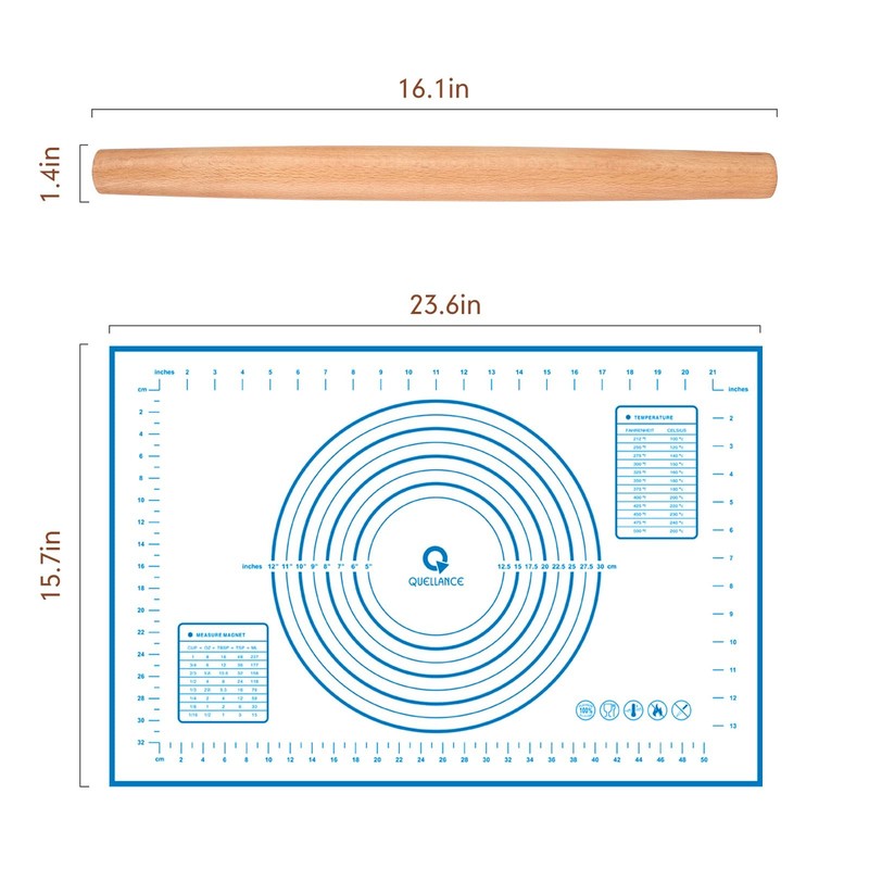 Wood French Rolling Pin for Baking, QUELLANCE Wooden Dough 16-inch, Blue gallery