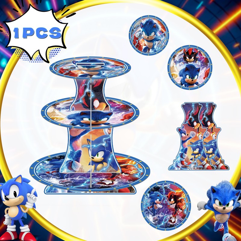 Sonic Kids Party Decorations Paper Cake Stand Birthday Party Cake Supplies Set gallery