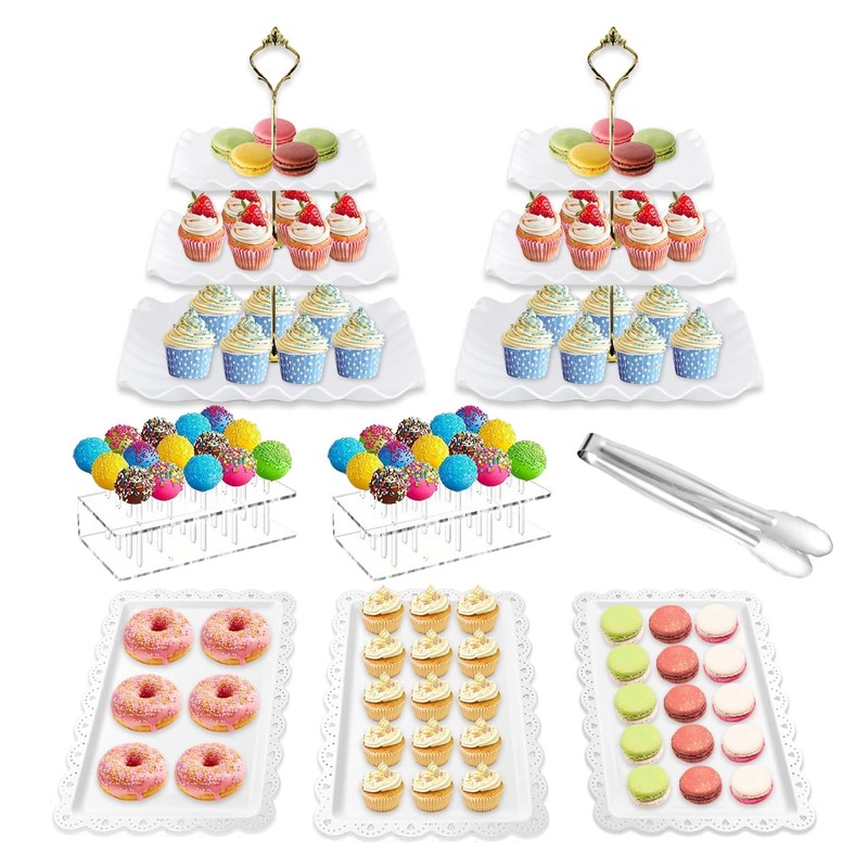 8 Pcs Cupake Stand, Dessert Table Display Set, 2 Pcs 3 Tier Cake Stand Holder…