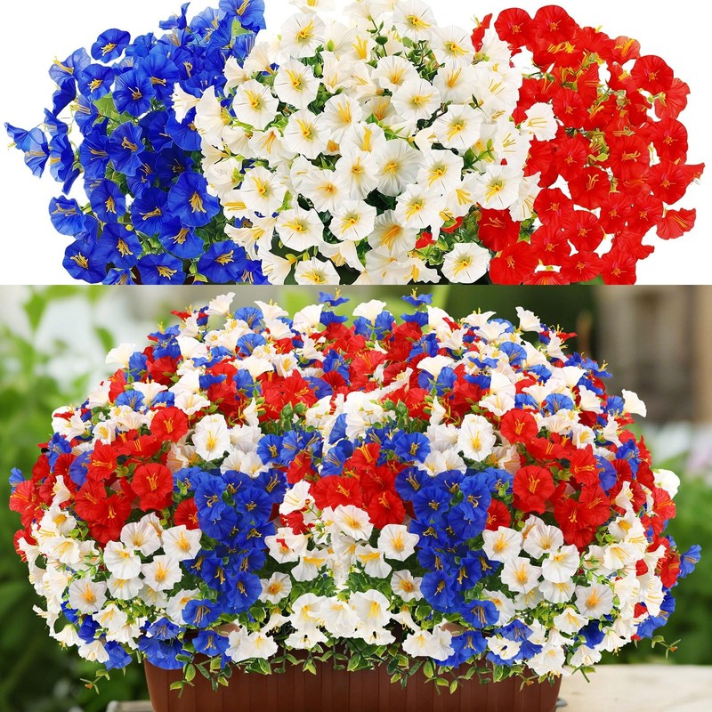 12 Pcs Red White Blue Patriotic Artificial Flower 4th of July UV Resistant