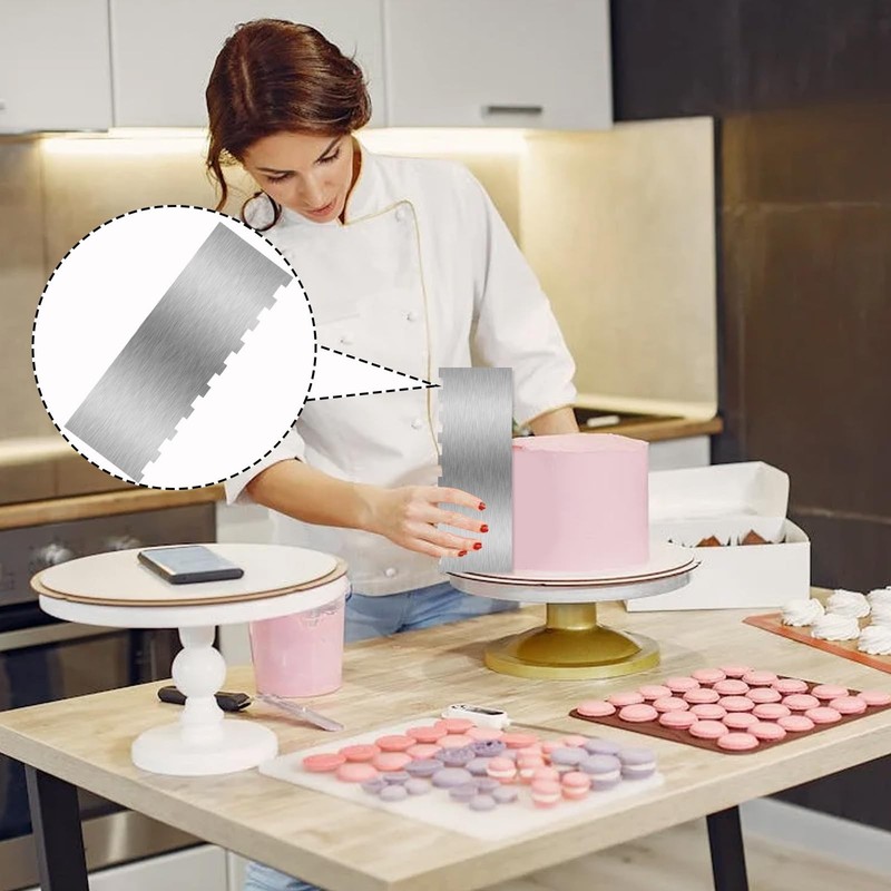 Cake Scraper 3 Piece 9 Inch Stainless Steel Smoother Comb Frosting Decorating gallery