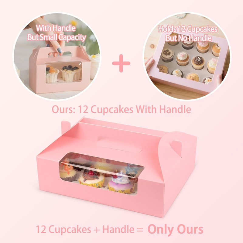 30 Pcs Cupcake Boxes, 12 Count Muffin Boxes with Handle, Window, and Inserts,... gallery