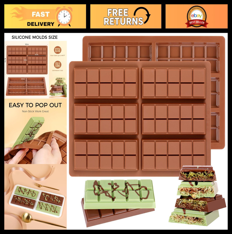 Non-Stick Chocolate Bar Molds – Deep Candy Maker, Set of 2 for Knafeh & Pistachi