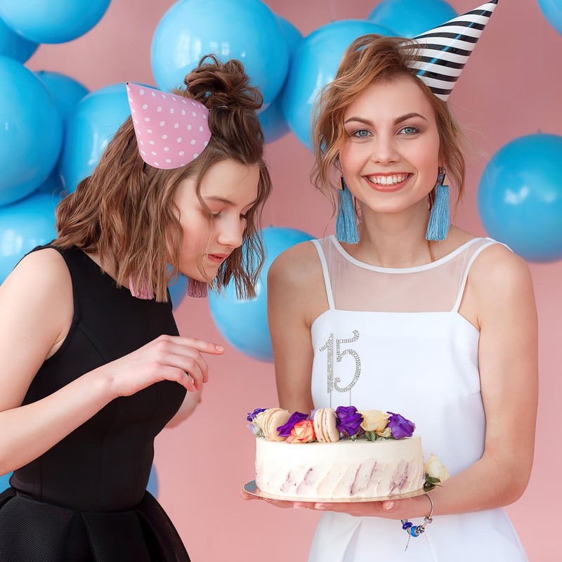 ABOOFAN Sweet 15 Cake Topper Happy 15th Birthday Medium, Silver gallery