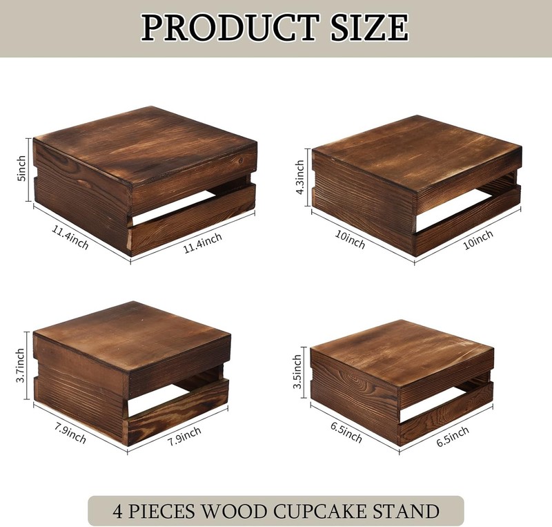 4 Pieces Wood Cupcake Display Stand Decorative Dessert Appetizer Cake Stand Wood gallery