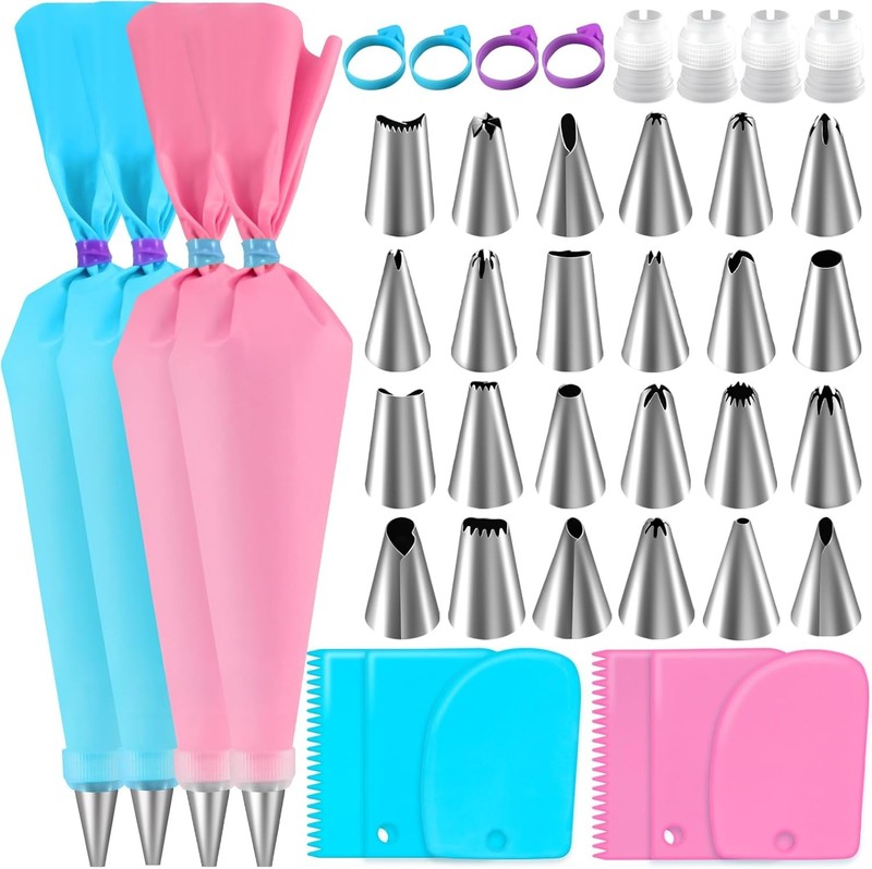 Piping Bag & Tips Set,Reusable Pastry Bag,Baking Piping Set,Including 24 Piping