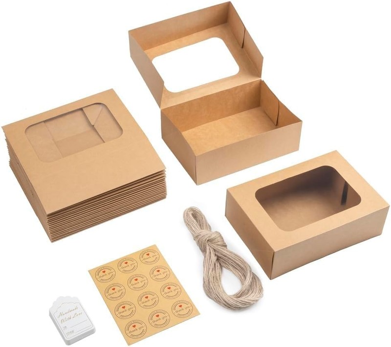 24 Pcs Cookie Boxes with Window for Paper Gift Giving Brown Bakery Gift Boxes... gallery