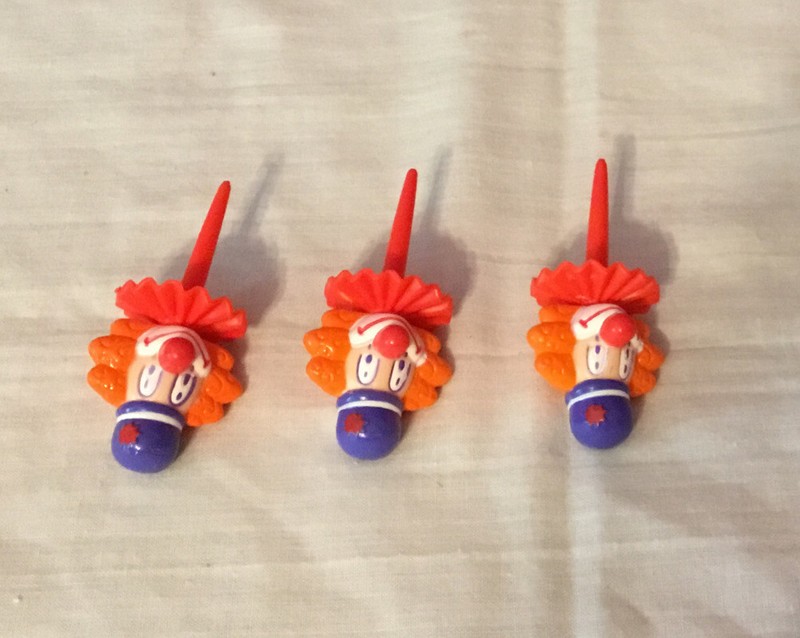 Vintage Lot of 3 Plastic Clown Cupcake Picks Bright Colors gallery