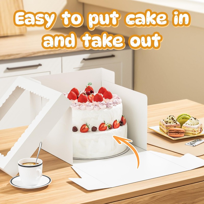 3 Pack Cake Boxes, 10x10x8 Inches Tall Cakes Box with Window, White Cake Boxes gallery