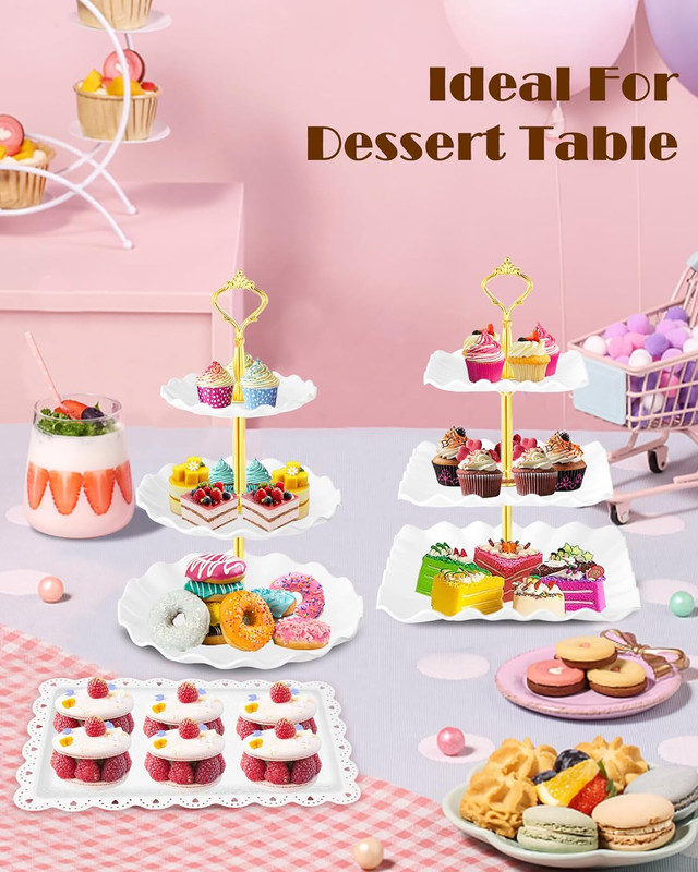 10 Pcs Cake Stand, Plastic Dessert Table Display Set, 4 Pcs 3 Tier Cupcake Stand gallery