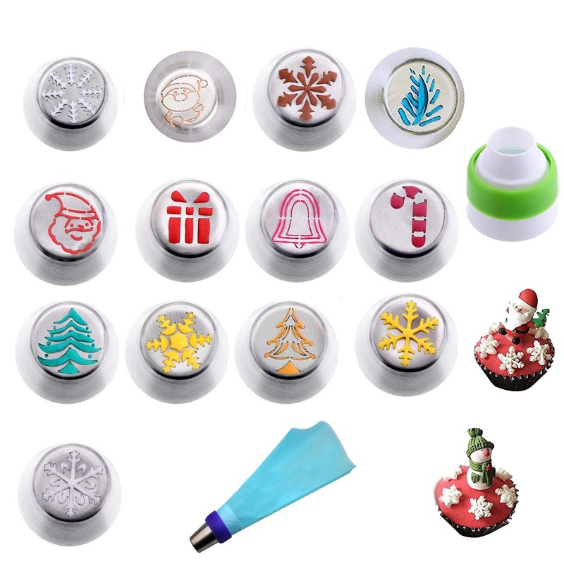 13PCS Christmas Cake Icing Piping Tips – Frosting Nozzle Set with 1 x Coupler…