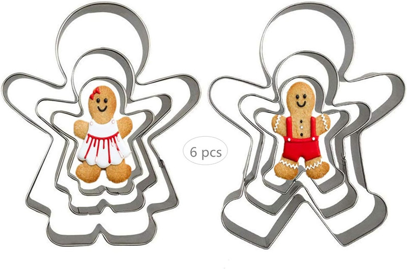 Gingerbread Man and Gingerbread Woman Shaped Cookie Cutters Set of 6 Pcs, Stainl