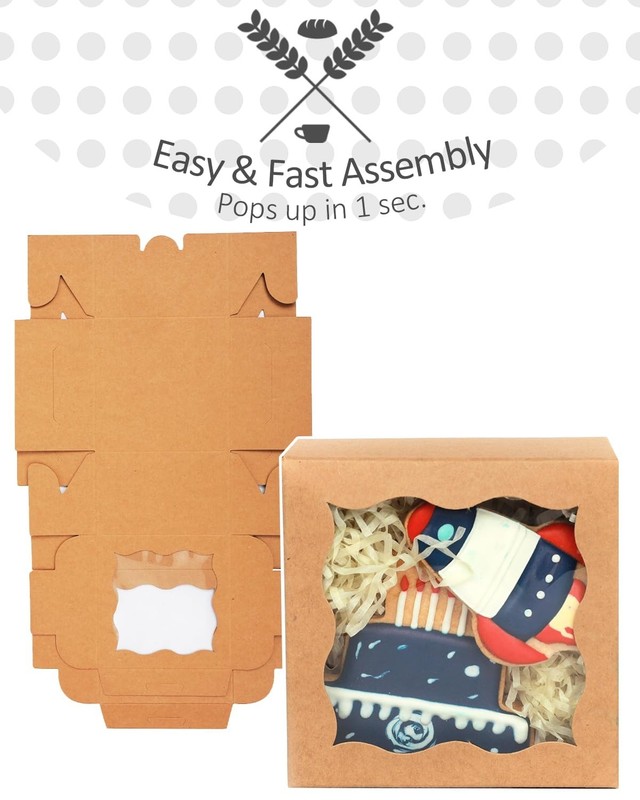 200 Pcs Brown Bakery Boxes with Window - 4"x4"x2.5" Macaron & Donut Containers gallery