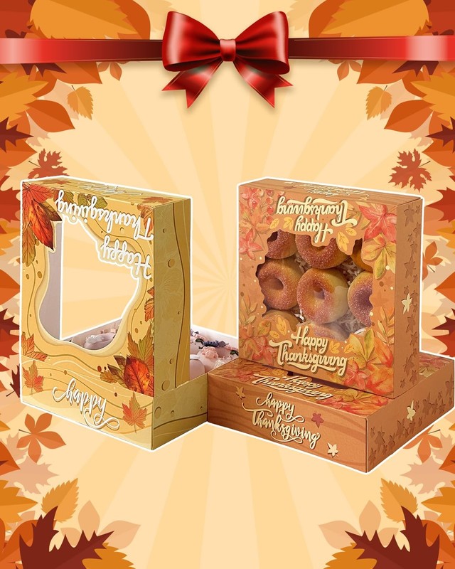 Fall Thanksgiving Treat Boxes Window Cookie Leaves Pie 9x9x2.5 Inch 30 PCS gallery