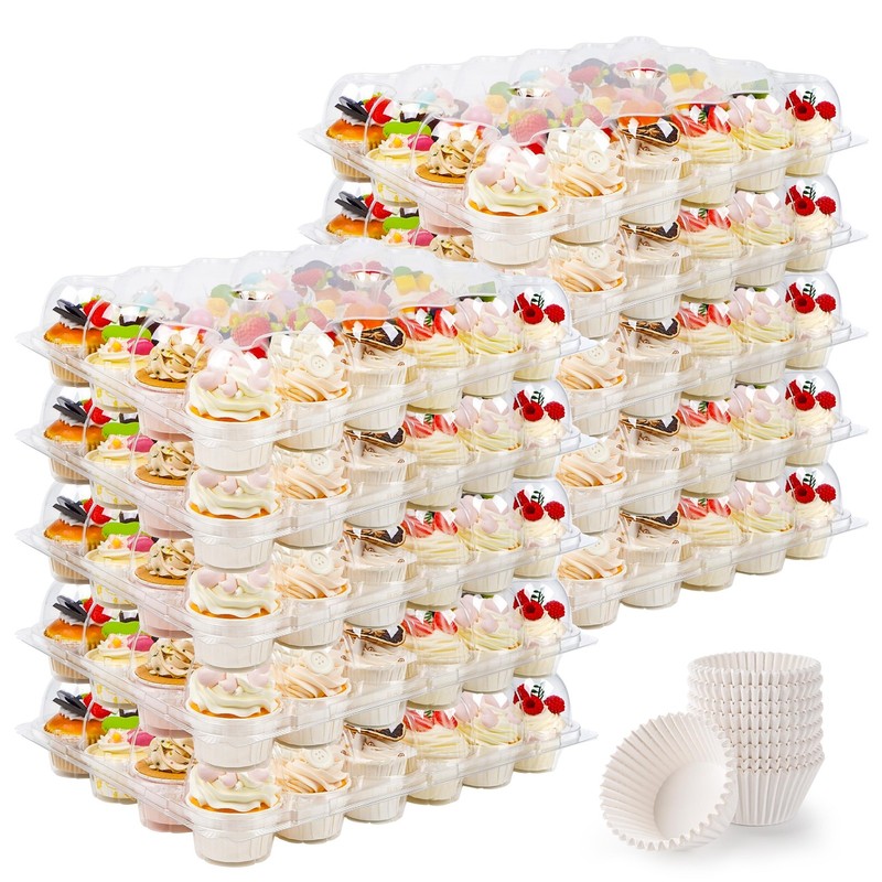 LOKQING 24 Count Cupcake Containers 10 Pack Cupcake Holders Plastic Clear Dis…