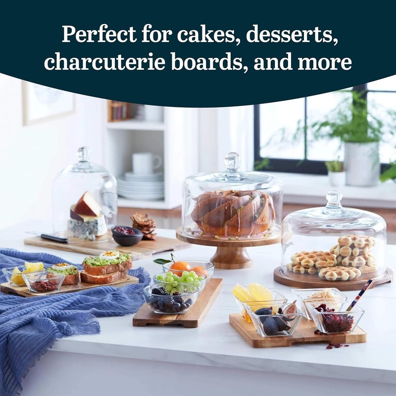 Acacia Wood Cake Stand with Lid Glass Dessert Dome Serving Platter gallery
