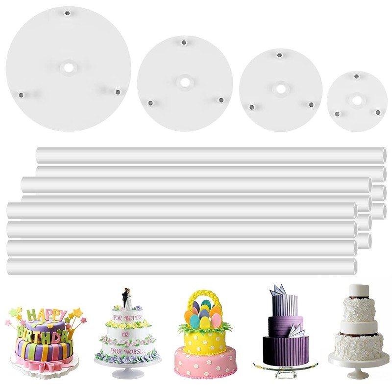 4 Tier Cake Separator Plates 12 PCS Plastic Dowel Rods 9/12/16/18 cm Stacking