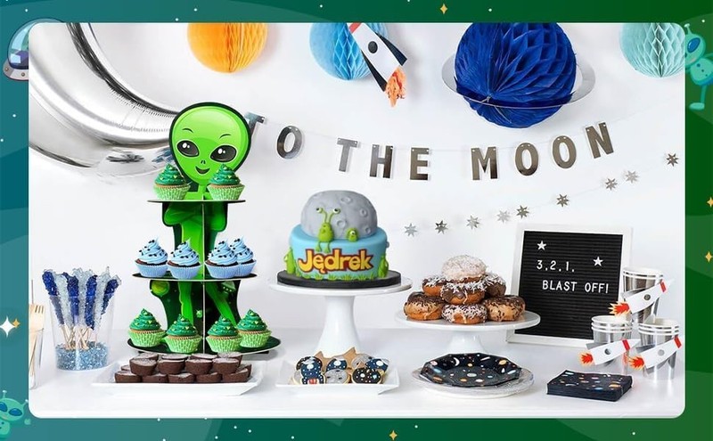 Green Space Alien Cupcake Stand 3 Tiers Outer Space Birthday Party Decoration... gallery