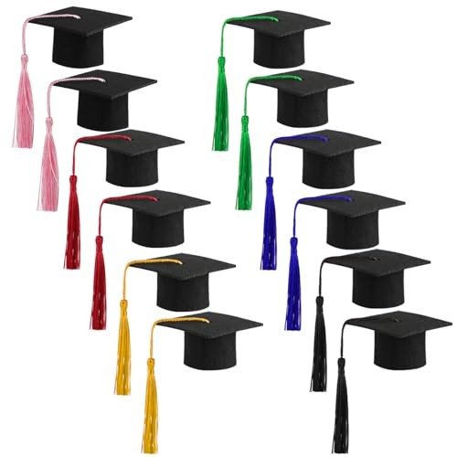 FOIMAS 12pcs Mini Graduation Cap,Felt Graduation Hat with Tassels Multicolor gallery