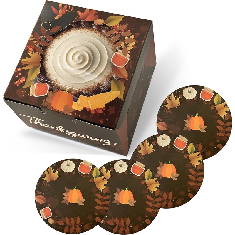 Thanksgiving 6x6x5 Cake Box 18 Sets Window Brown Pumpkin Round Boards 18 Set