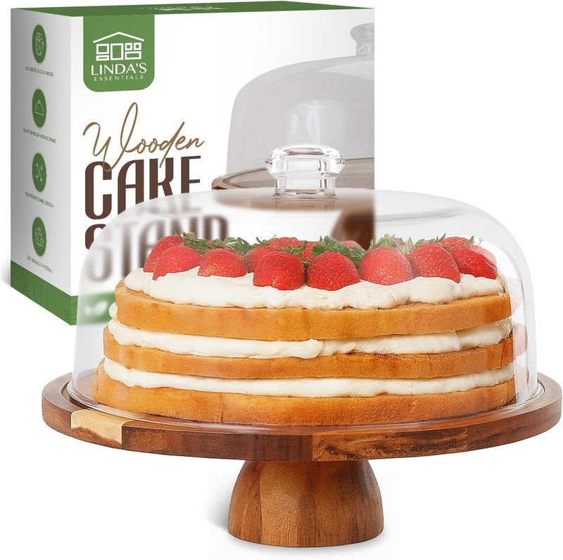 12In Acacia Wood Cake Stand with Acrylic Dome & 5 Cake Sheets Charcuterie Board gallery