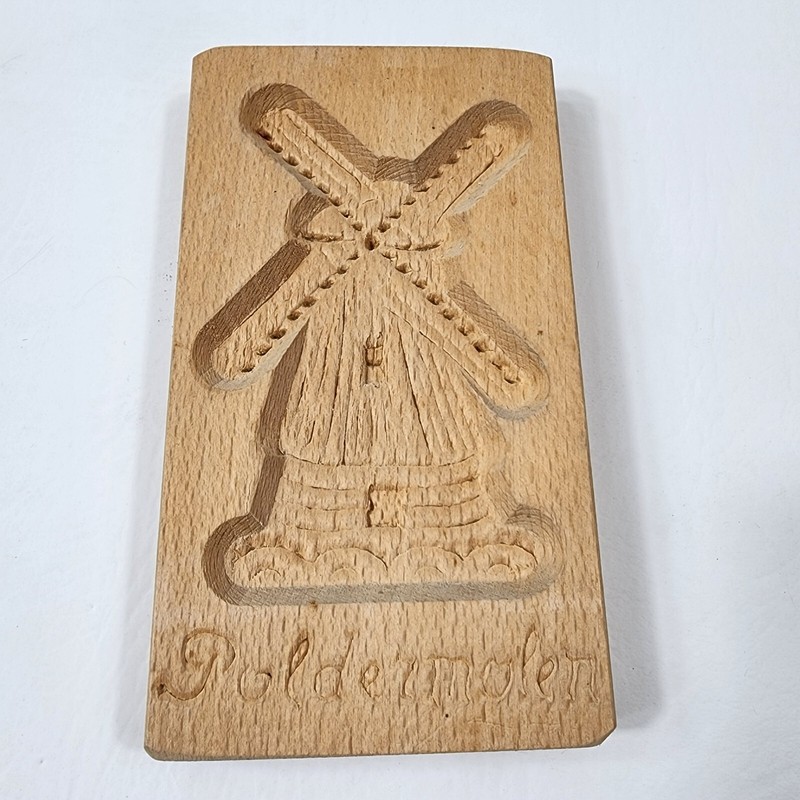 Vtg Holland Windmill Old Fashioned Carved Wood Biscuit Cookie Form Poldermoler