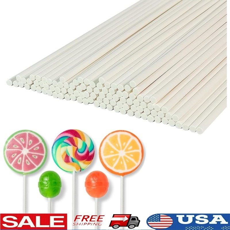 100 Pcs 6 Inch Lollipop Sticks Paper Candy Dessert Sticks Cake Pop DIY Sticks US