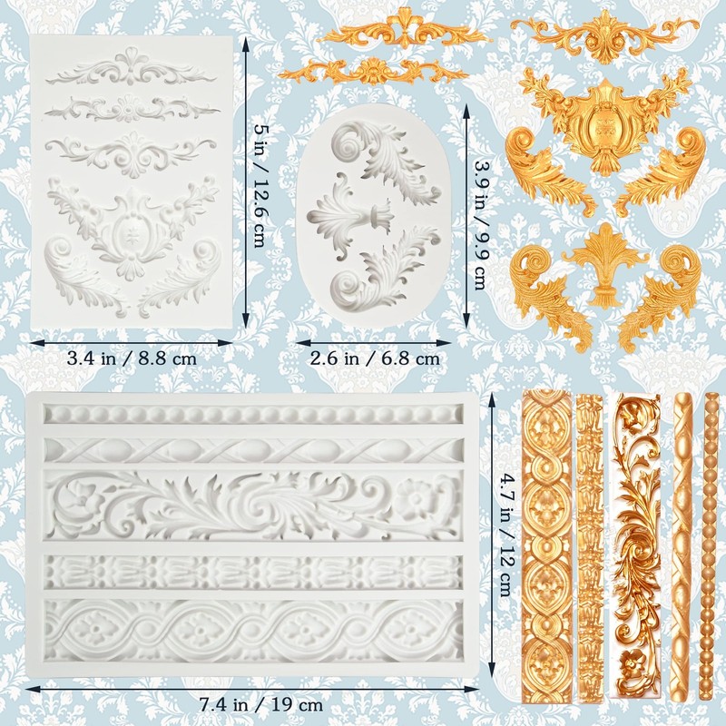 Silicone Molds Fondant Molds Border for Wedding Birthday Cake Decoration 3 Pcs gallery