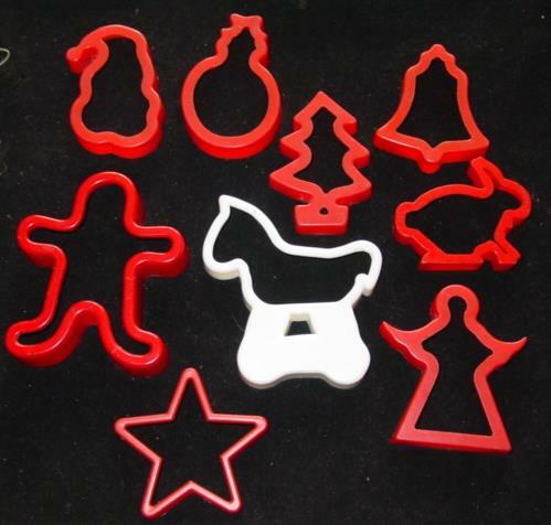 (9) Vintage Christmas COOKIE CUTTERS Plastic White & Red -Rocking Horse Angel ++