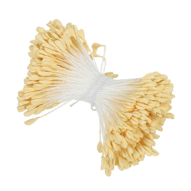 340Pcs 2.5mm Double Heads Flower Stamen Artificial Flower Pistil Light Yellow