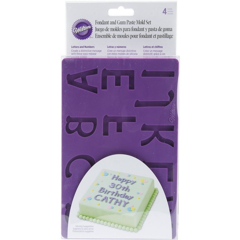 Wilton Silicone Letters and Numbers Fondant and Gum Paste Molds, 4-Piece – Ca…