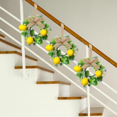 4 Pcs 9 Inch Mini Lemon Wreaths with Ribbon Bows for Kitchen Candleholder gallery