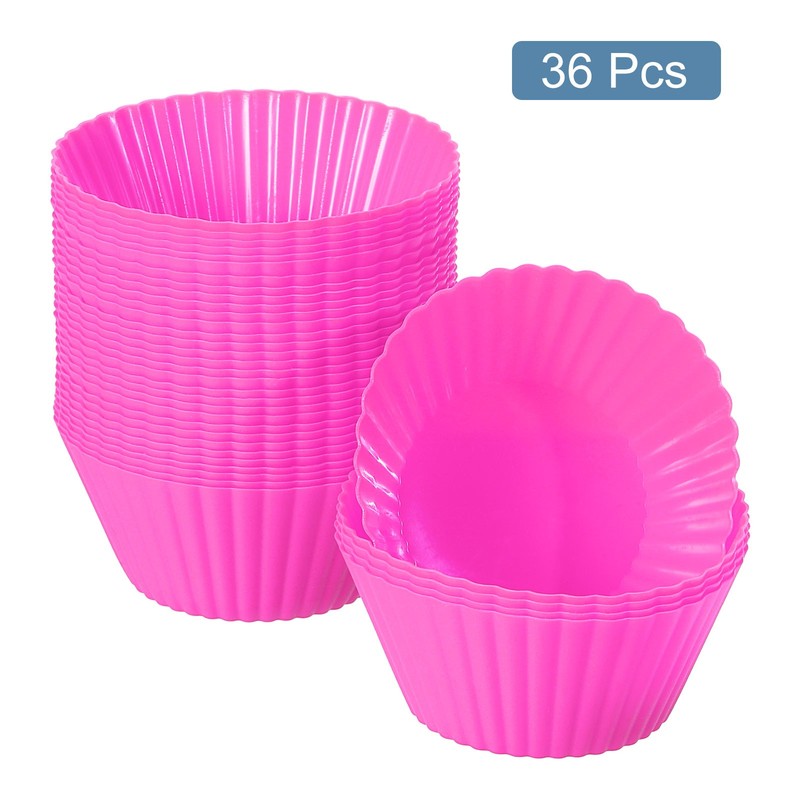 36Pcs Silicone Cupcake Baking Cups 2.8" Non-Stick Muffins Liners Rose Red gallery