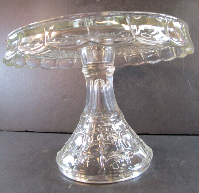 Indiana Glass Constellation Round Clear Glass Cake Stand 10" Rum Well Disc 1962 gallery